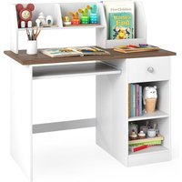 GOPLUS Bureau pour Enfants 90x45x90CM-1 Tablette&1 Tiroir Coulissants-1 Bibliothèque+2 Compartiments Ouverts-Naturel