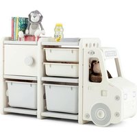 GOPLUS Étagère de Rangement Enfants pour Jouets et Livresen Forme de CamionMeuble de Rangement en PEHD110x32x66CMGris