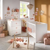 Chambre bébé duo Basic coeur: lit 120x60 commode à langer - Babyprice - Blanc