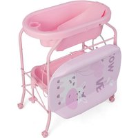 GOPLUS Table à Langer Bébé 0-12 Mois avec Baignoire 20L-Roulant et Pliable avec Espace de Rangement-Charge 35KGRose