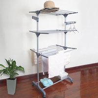 Étendoir à linge, grand étendoir à linge, mobile en acier inoxydable antirouille avec ailes latérales, rétractable, réglable