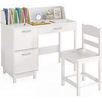 GOPLUS Bureau Enfant avec Chaise-90x45x81CM-1 Tiroir Coulissant+2 Portes+Bibliothèque Dessus-Blanc