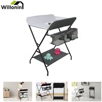 Willonin® Table à langer protionnelle pliable pour bébé Plan Portable avec sac de rangement Hauteur 96 cm Gris et Blanc
