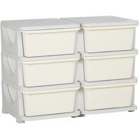 Organisateur de jouets pour enfants - HOMCOM - 3 niveaux avec 6 tiroirs - plastique - 75x37x565cm - crème