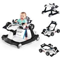 COSTWAY Trotteur Bébé Musical Pliable 4 en 1 Apparence de Voiture Pousseur Hauteur et Vitesse Réglables avec Lumière Volant Blanc