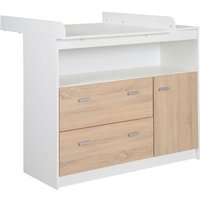Commode à Langer ROBA Gabriella - 2 Tiroirs 1 Porte 1 Compartiment Ouvert - Blanc et Aspect Bois Chêne Sonoma