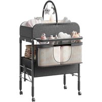 Table à langer pliante pour bébé N-226 – Avec rangement et baignoire acier + tissu gris foncé – Meuble de change pratique