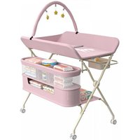 MIPAN.2 en 1 Table à Langer pliable - Hauteur réglable (83-91cm ) -Avce 4 Roues + Sac de rangement + Arche de jeu - Rose