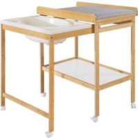 Table à langer avec baignoire coulissante - ROBA - Inclus matelas déperlant Roba style Gris - Tablette de rangement - Bambou naturel