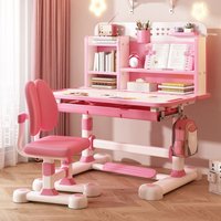 Ensemble bureau détude pour enfants avec chaises - CURFAIR- style cartoon - hauteur réglable - ROSE - 117x110x50cm