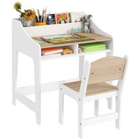 Ensemble bureau et chaise pour enfant - AIYAPLAY - 3 à 8 ans - compartiments et étagères ouverts - effet bois naturel