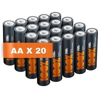 Piles AA - Lot de 20 | 100% PEAKPOWER | Batteries Alcalines AA LR6 1,5v | Longue durée, haute performance, utilisation quotidienne