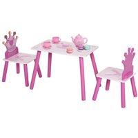 Ensemble table et 2 chaises - HOMCOM - enfant 3 pièces pieds bois massif motif couronne - bois - rose