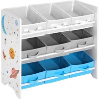 SONGMICS Petit Meuble de Rangement 9 Boîtes Amovibles Tissu Non-tissé pour Garderie 625 x 295 x 60 cm Motif Espace Blanc