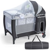 COSTWAY Lit Parapluie Bébé avec Matelas Pliant 4 en 1-Filet Amovible Réglable-Table à Langer-Sac de Transport-Roues Verrouillables