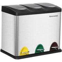 Poubelle de cuisine résistante avec pédales et 3 compartiments 24 litres tri sélectif inox 12_0000912/2