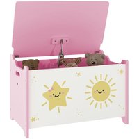 Coffre à jouets - AIYAPLAY - couvercle - charnières de sécurité - MDF - 60 x 37 x 39 cm - rose