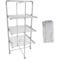 Sèche-Linge Electrique, Etendoir Pliant d'Intérieur, 3 étagères, Blanc, avec roues et couvercle, produit replié: 143x72x9 cm