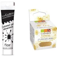 Gel colorant alimentaire noir + paillettes dorées