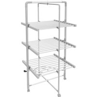 Sèche-Linge Electrique, Etendoir Pliant d'Intérieur, 3 étagères, Blanc, avec des roues, Dimensions du produit replié:  143x72x9 cm