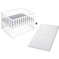 ROBA Parc Bébé carré roba Style + tapis gris + matelas de parc Blanc