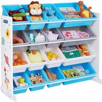 Meuble de Rangement Enfant - SONGMICS - GKR070W03 - 16 bacs en Plastique Amovibles - Blanc Bleu et Gris