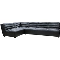Armless Corner Sofa Group Vintage Black Distressed Real Leather In Stock