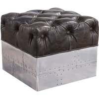 Aviator Chesterfield Square Footstool Tobacco Brown Real Leather