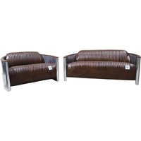 Aviator Pilot Genuine 3+2 Seater Sofa Suite Vintage Brown Distressed Real Leather