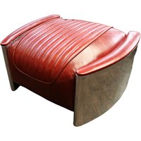 Aviator Vintage Footstool Pouffe Distressed Rouge Red Real Leather
