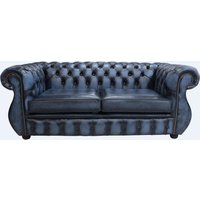 Chesterfield 2.5 Seater Antique Blue Leather Sofa Bespoke In Kimberley Style