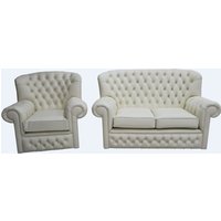 Chesterfield 2+1 Seater Cottonseed Cream Leather Sofa Suite Bespoke In Monks Style