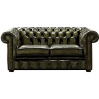 Chesterfield 2 Seater Antique Olive Leather Sofa Settee Bespoke In Classic Style