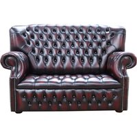 Chesterfield 2 Seater Buttoned Seat Sofa Antique Oxblood Leather In Monks Style