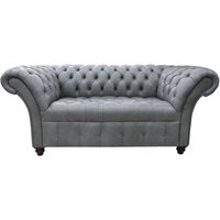 Chesterfield 2 Seater Buttoned Seat Sofa Vintage Cracked Wax Ash Grey Leather In Balmoral Style