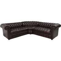 Chesterfield 2 Seater + Corner + 2 Seater Antique Brown Real Leather Buttoned Seat Corner Sofa In Classic Style