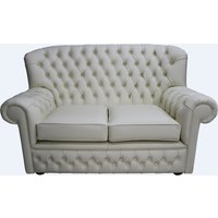 Chesterfield 2 Seater Cottonseed Cream Leather Sofa Bespoke In Monks Style