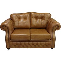 Chesterfield 2 Seater Old English Tan Leather Sofa Bespoke In Era Style