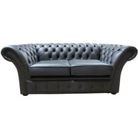Chesterfield 2 Seater Shelly Steel Grey Leather Sofa Settee In Balmoral Style