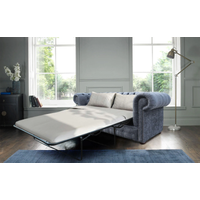 Chesterfield 2 Seater Sofa Bed Flamenco Crush Slate Grey Fabric In Classic Style