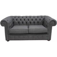 Chesterfield 2 Seater Sofa Charles Charcoal Grey Linen Fabric In Classic Style