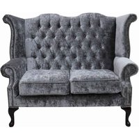 Chesterfield 2 Seater Sofa Modena Regency Grey Fabric In Queen Anne Style