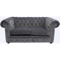 Chesterfield 2 Seater Sofa Settee Pimlico Charcoal Grey Fabric In Classic Style