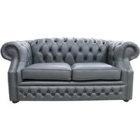 Chesterfield 2 Seater Vele Charcoal Grey Leather Sofa In Buckingham Style