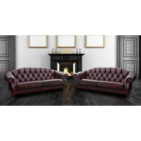 Chesterfield 3+3 Antique Oxblood Red Leather Sofa Suite In Victoria Style