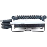 Chesterfield 3 Seater SofaBed Antique Blue Real Leather In Classic Style