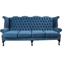 Chesterfield 4 Seater High Back Wing Sofa Amalfi Cadet Blue Velvet In Queen Anne Style