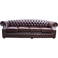 Chesterfield 4 Seater Sofa Old English Dark Brown Leather In Buckingham Style