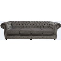 Chesterfield 4 Seater Sofa Settee Pimlico Bark Grey Fabric In Classic Style