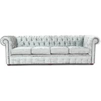 Chesterfield 4 Seater Sofa Shimmer Sliver Real Velvet Fabric In Classic Style